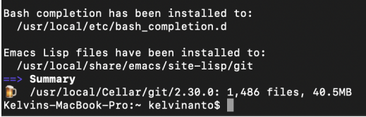 The end of the output from installation